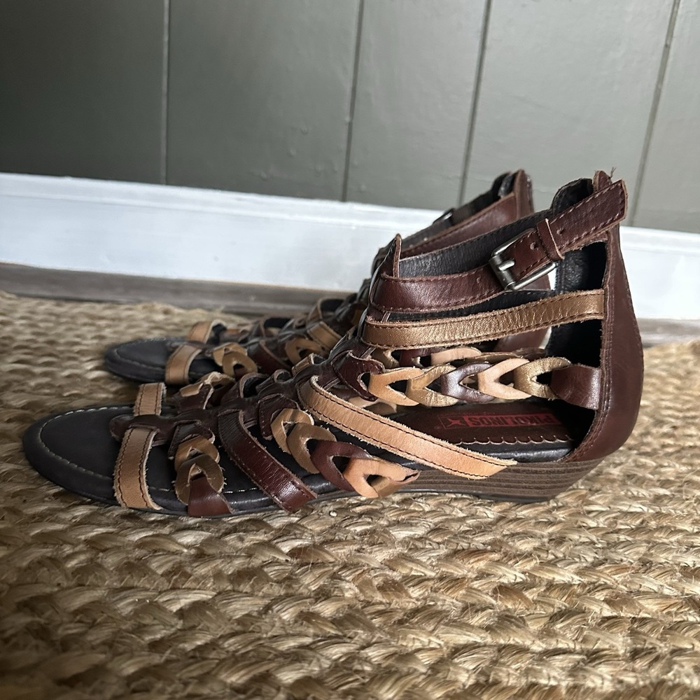 PIKOLINOS Brown Leather Strappy Back-Zip Ankle Strap Sandals 39 8.5 - Picture 2 of 9